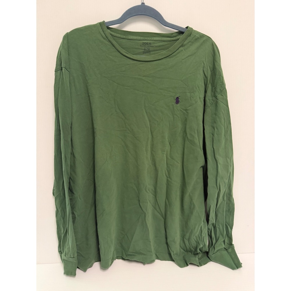 Polo Ralph Lauren Mens Long Sleeve T-Shirt XL Green Purple Pony Logo Cotton Tee